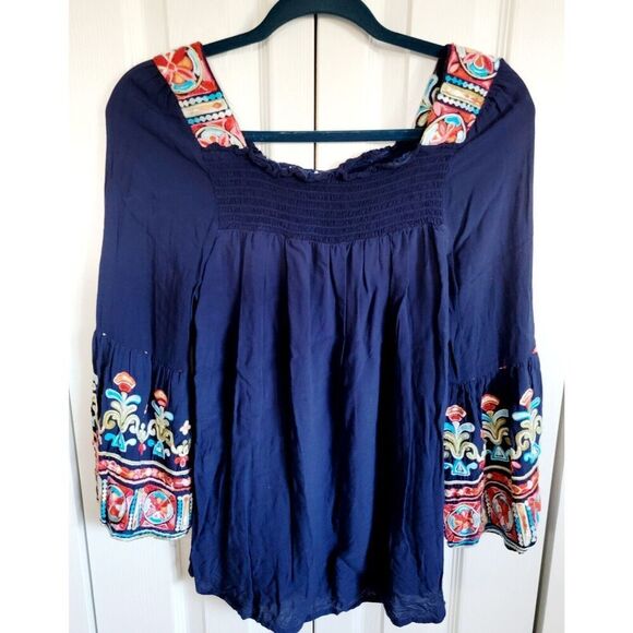 Wrangler M Women's Boho Blouse 3/4 Balloon Sleeve Western Country Shirt Top - Picture 1 of 8